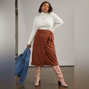 NWT Anthropologie Lauren Sueded Wrap Midi Skirt in Cocoa Women’s Size Large